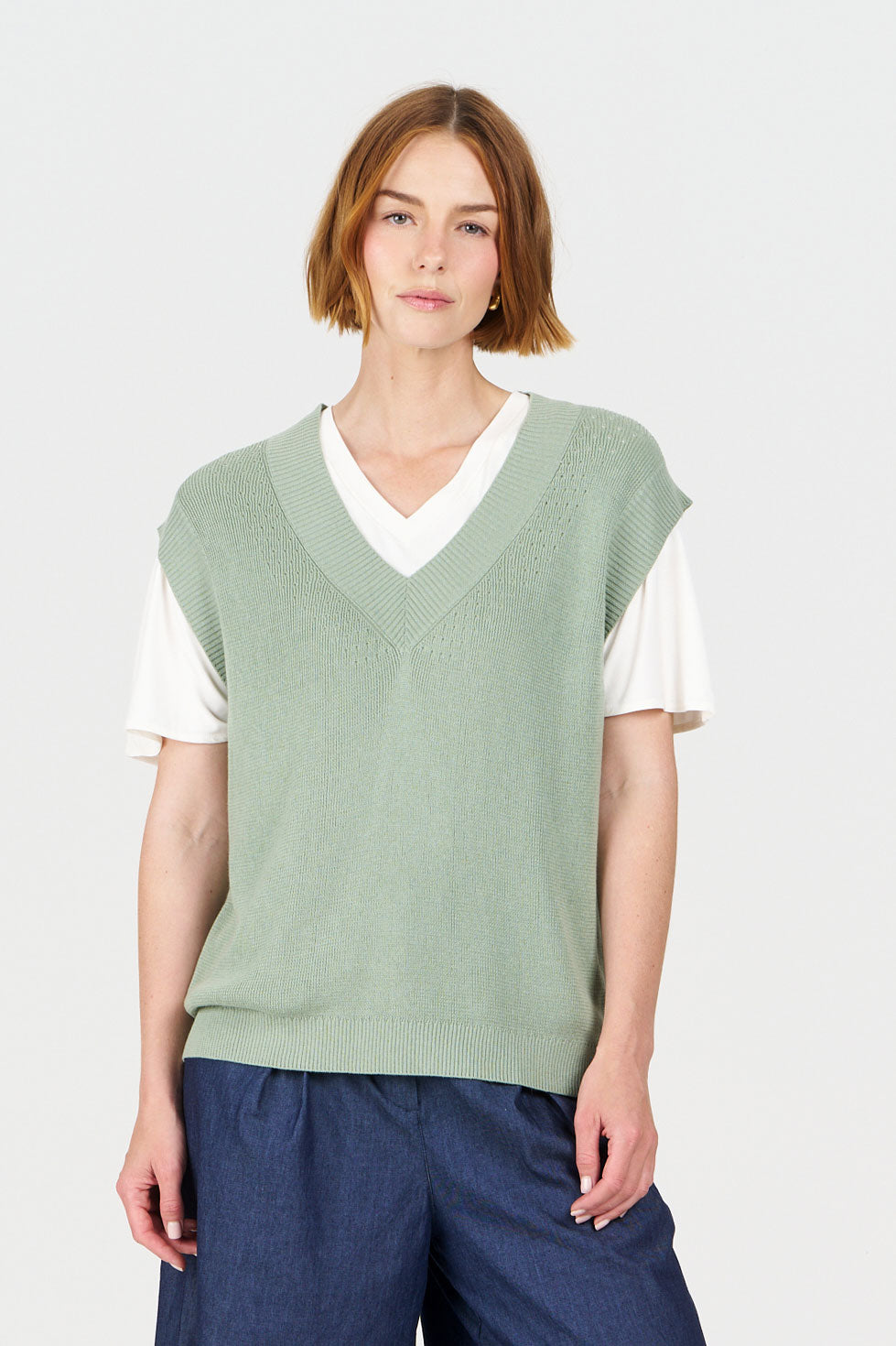 SANDER Organic Linen Cotton Vest - Sage