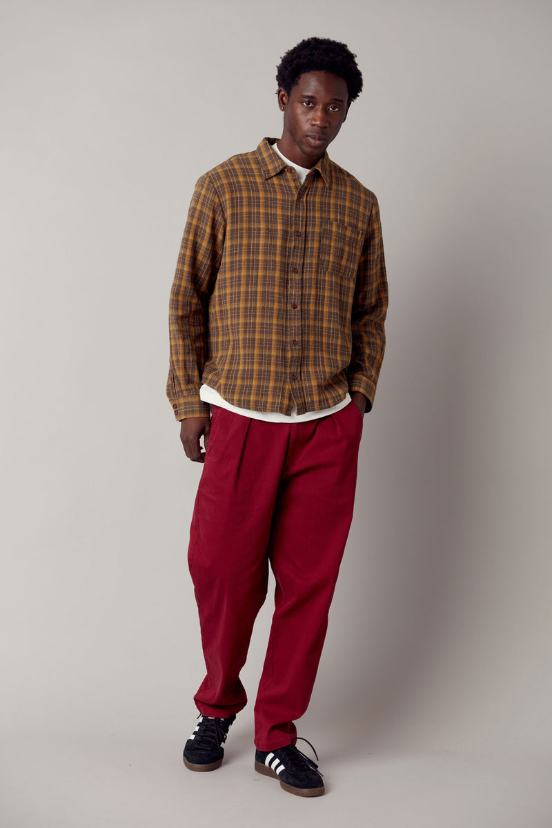 BOWIE - Loose Fit Organic Cotton Twill Trouser Wine Red