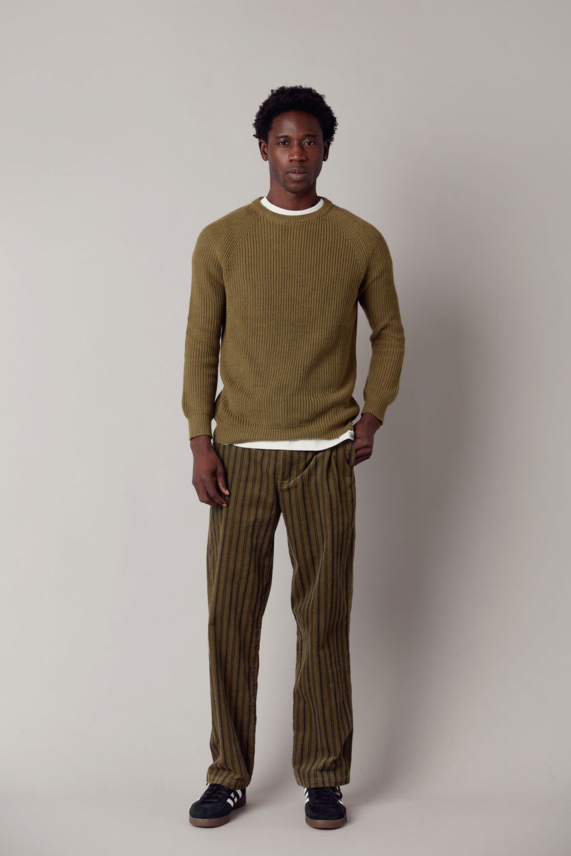 REVERIE - Organic Cotton Cord Trouser Green Stripe