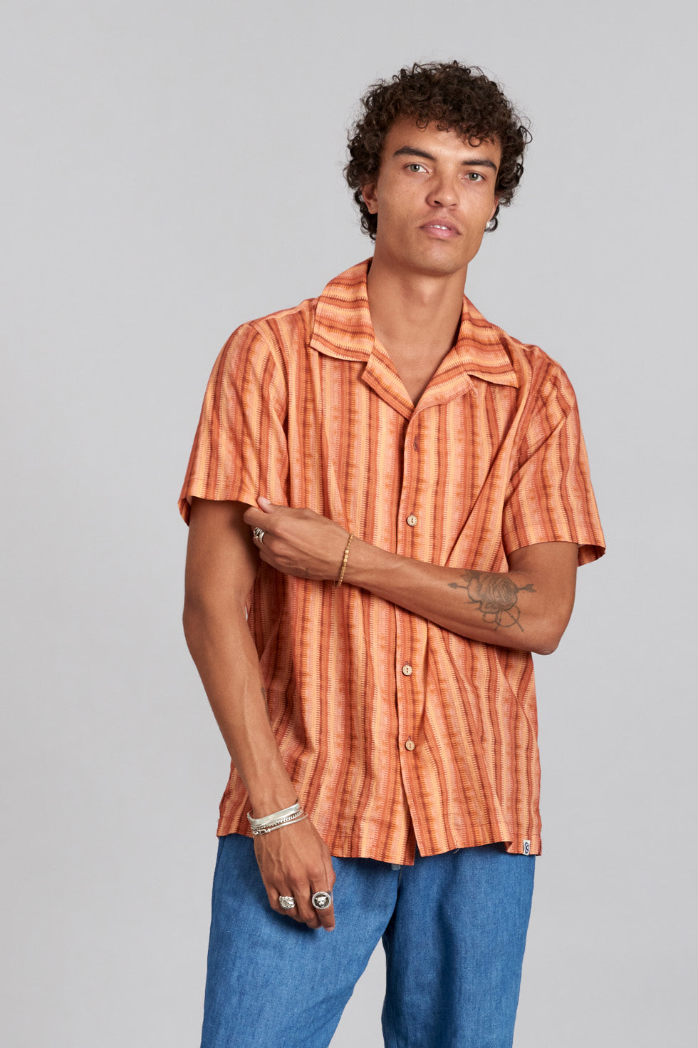 SPINDRIFT - Organic Cotton Shirt Weave Stripe Peach