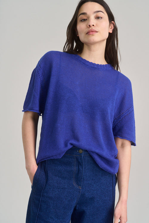 STEVIE Organic Linen Blend Tee - Blue