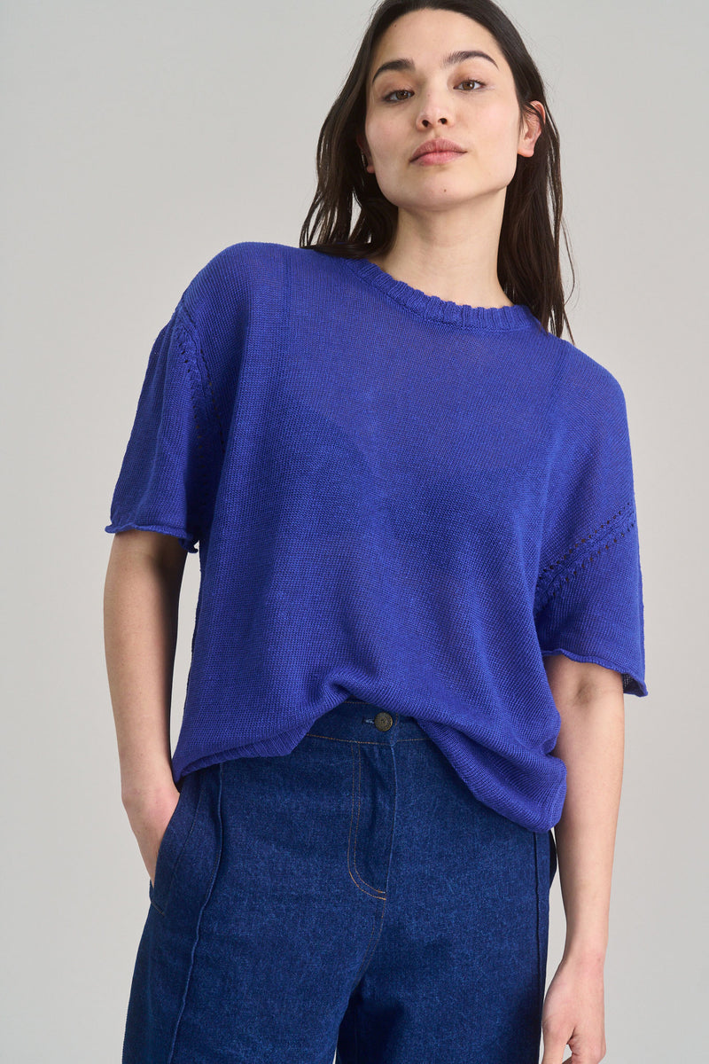 STEVIE Organic Linen Blend Tee - Blue