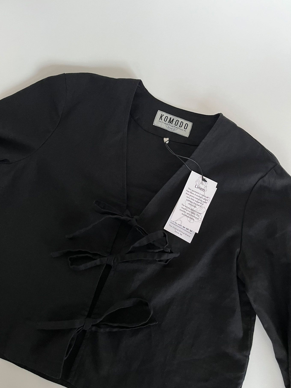 SAVANNAH - Organic Linen Cotton Tie Top - Black