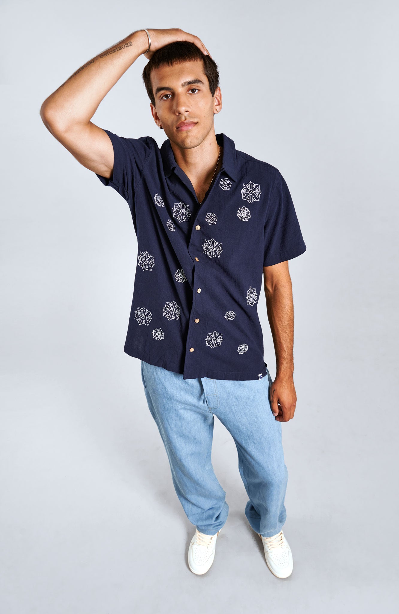 SPINDRIFT - Organic Cotton Shirt Embroidery Navy