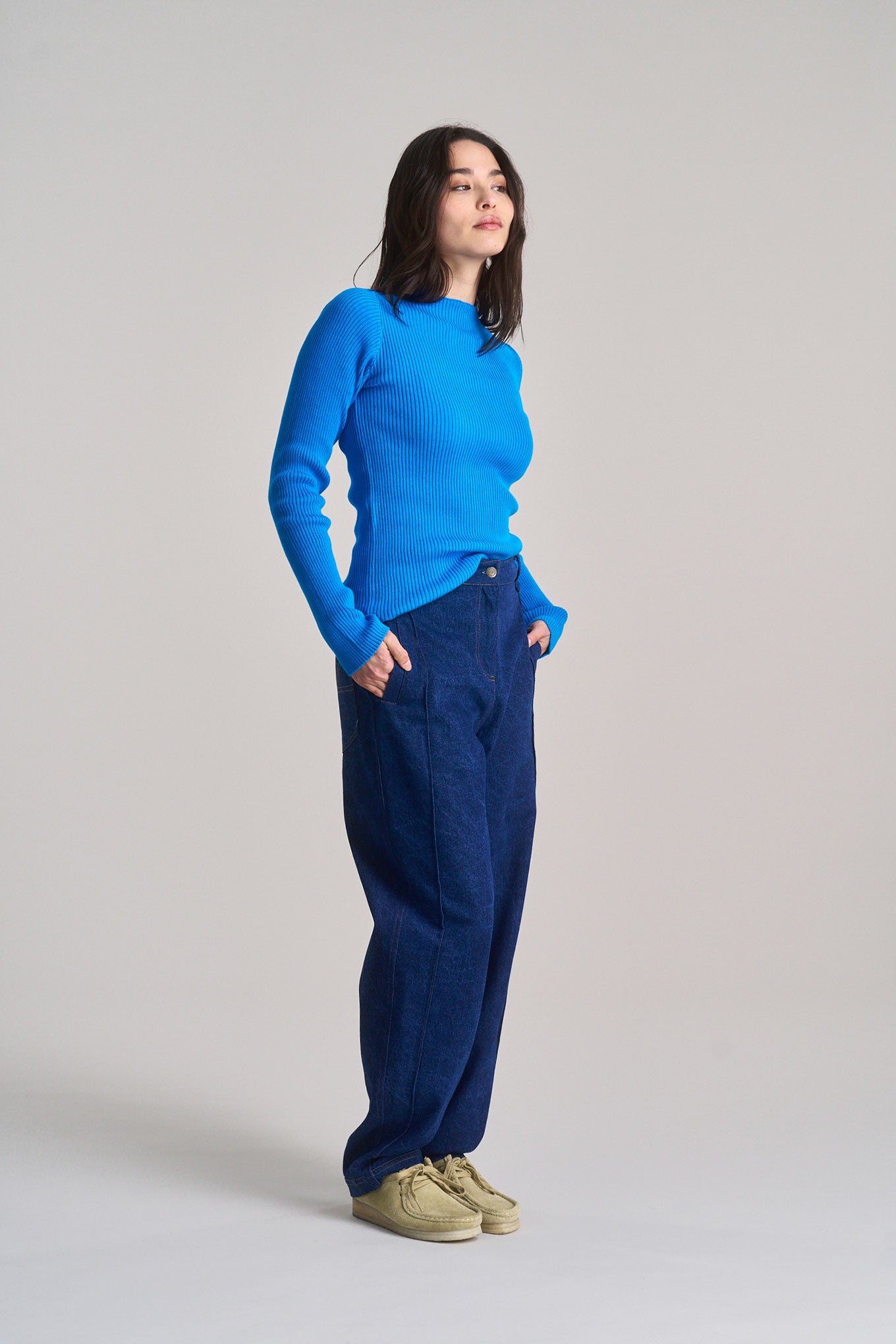 WASABI - Organic Cotton Rib Jumper - French Blue
