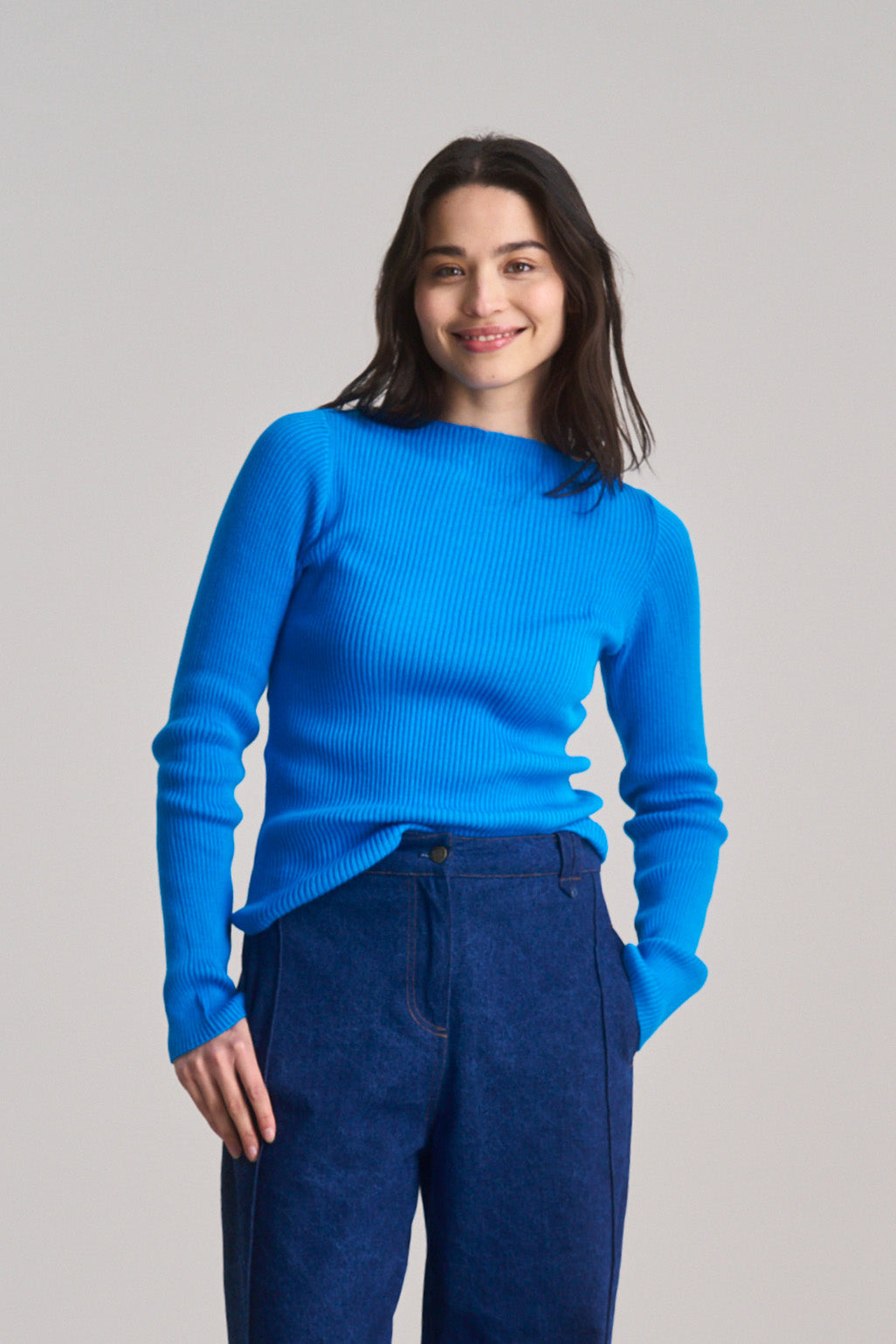 WASABI - Organic Cotton Rib Jumper - French Blue