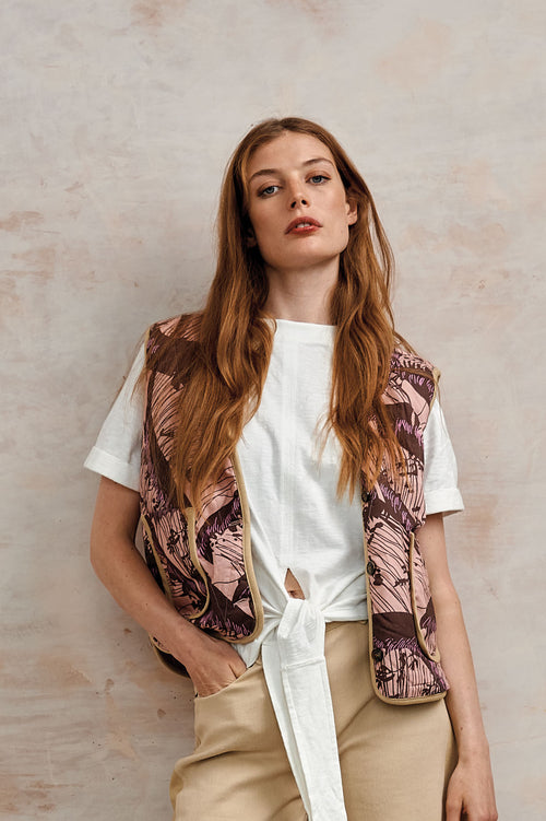 WAVE - Omkeerbaar gilet van biologisch katoen - Camel/Roze