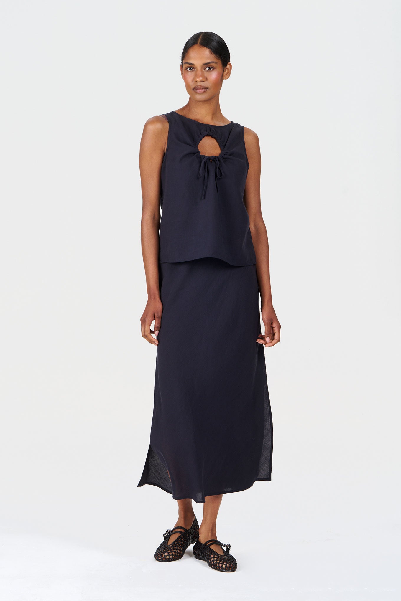 RAY Tencel Linen Skirt - Navy