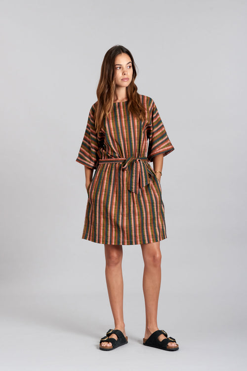AZUL - Organic Cotton Weave Stripe Dress Green