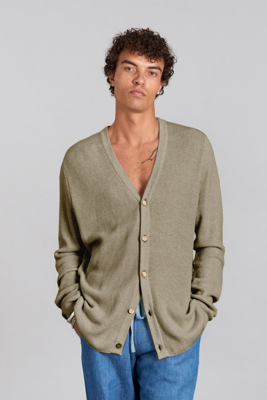 LUCAS - Organic Cotton Cardigan Sand