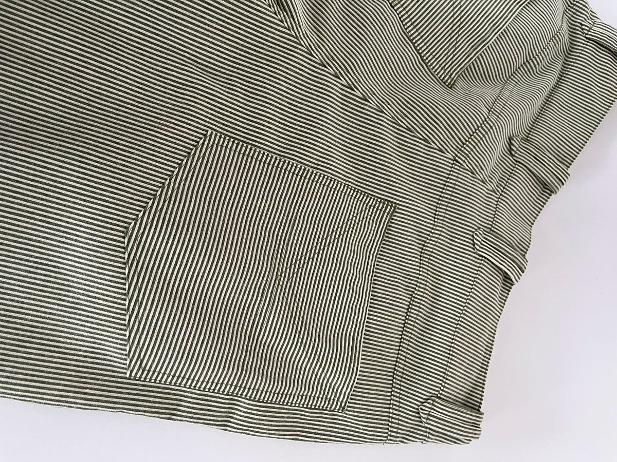 MAKULU - Organic cotton trouser - Green ticking stripe