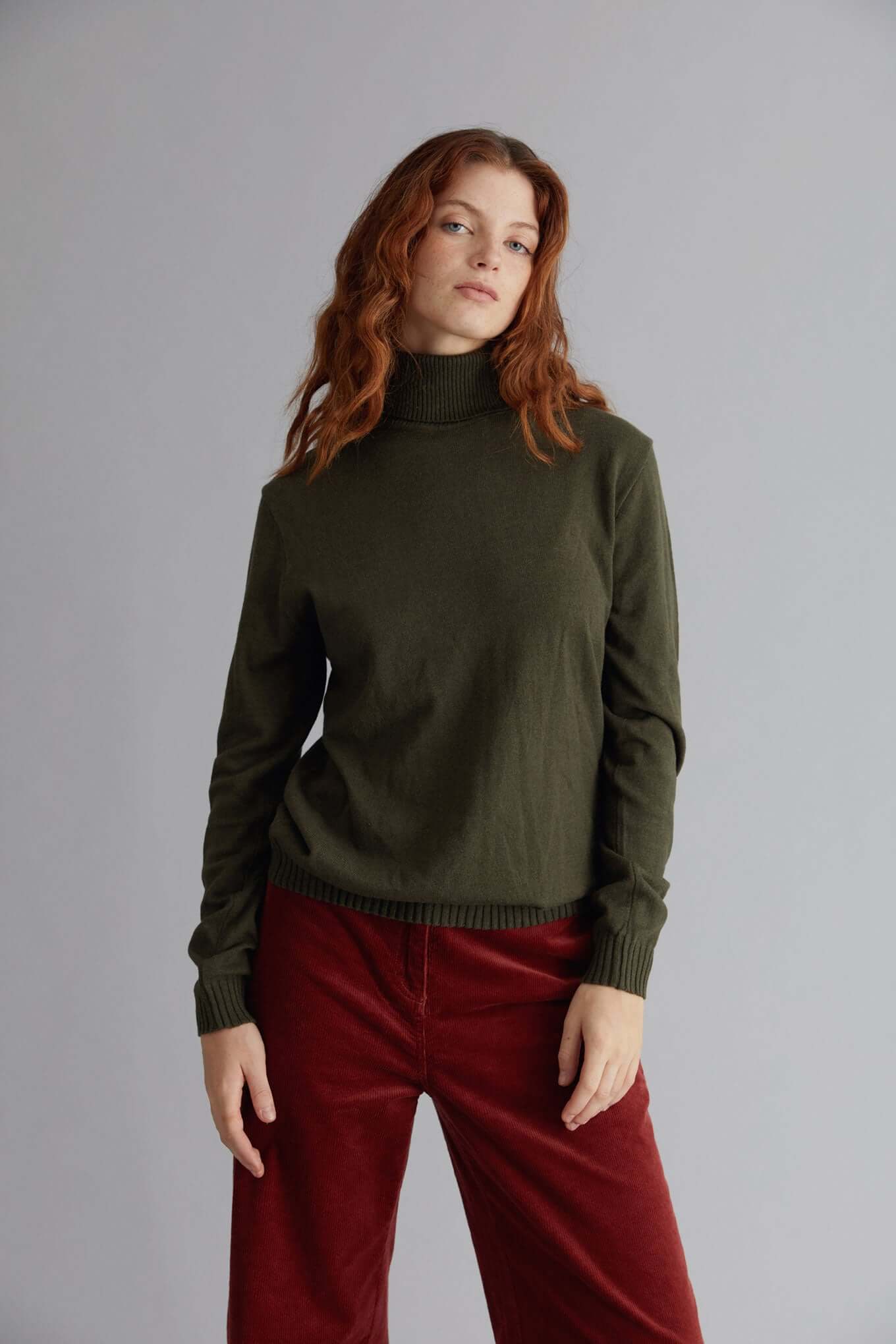 ADIL - Organic Cotton Cashmere Blend Jumper Khaki