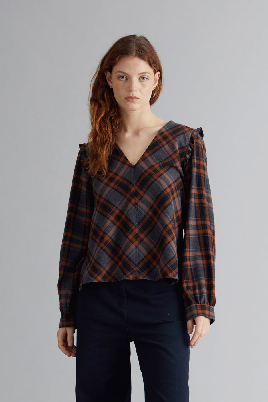 AKARI - Organic Cotton Top Tobacco Check