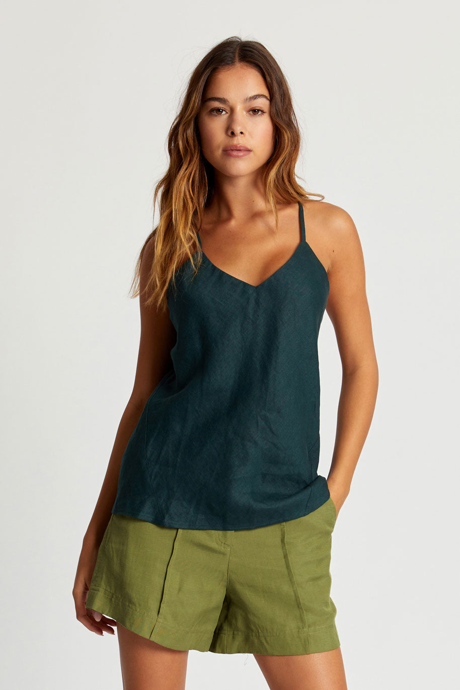FLEUR Organic Linen Camisole - Teal Green