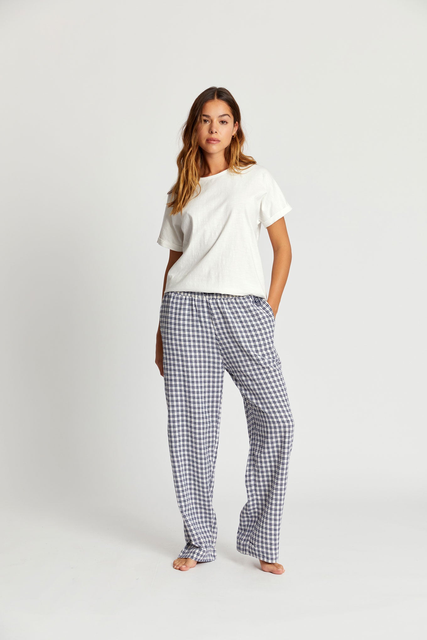 Lycra Cotton Plain Ladies Cut Pocket Pyjama
