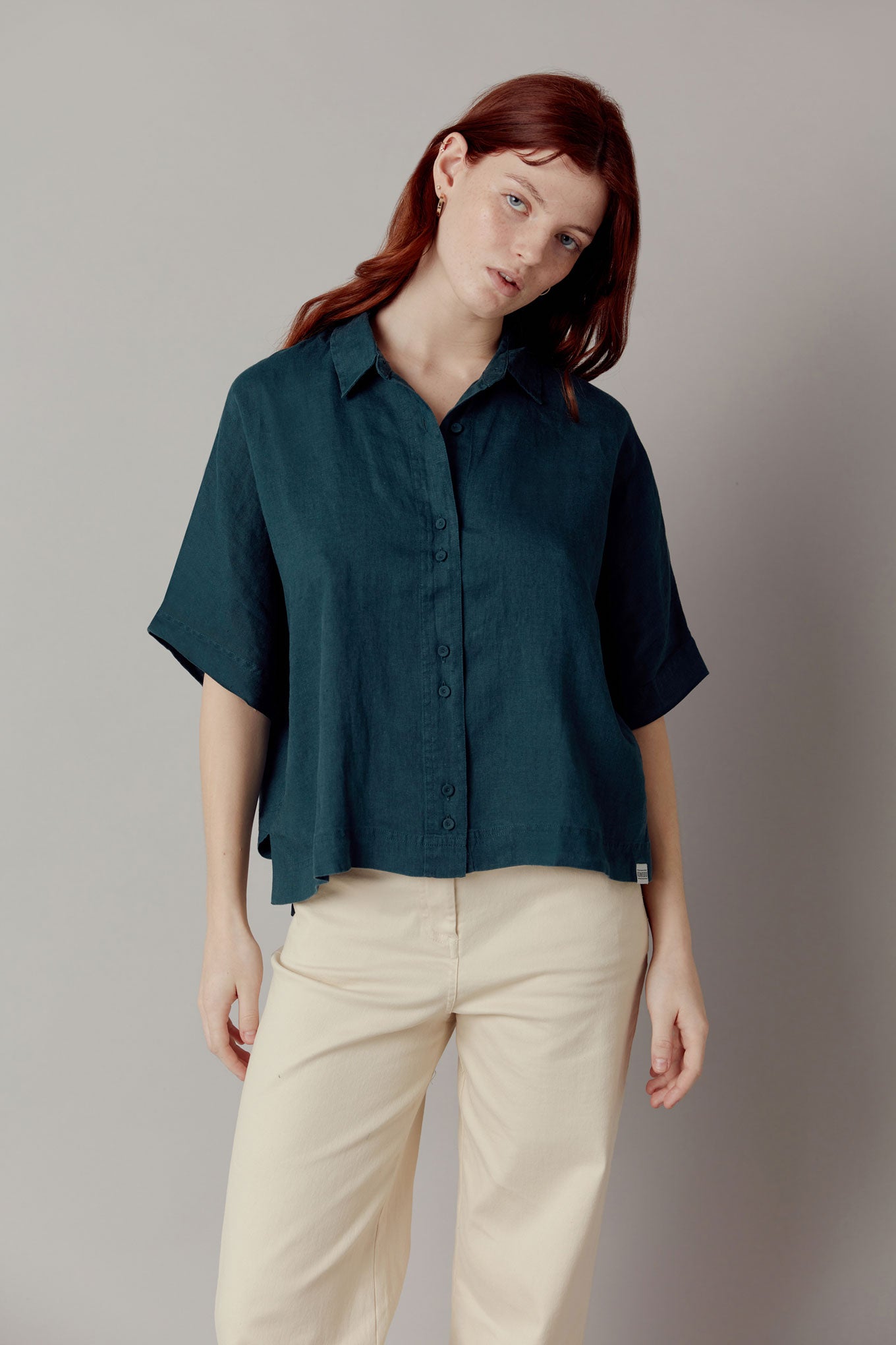 KIMONO Organic Linen Shirt - Teal Green