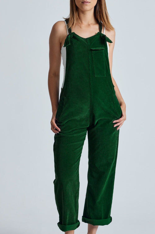 MARY-LOU Green - Organic Cotton Cord Dungarees by Flax & Loom