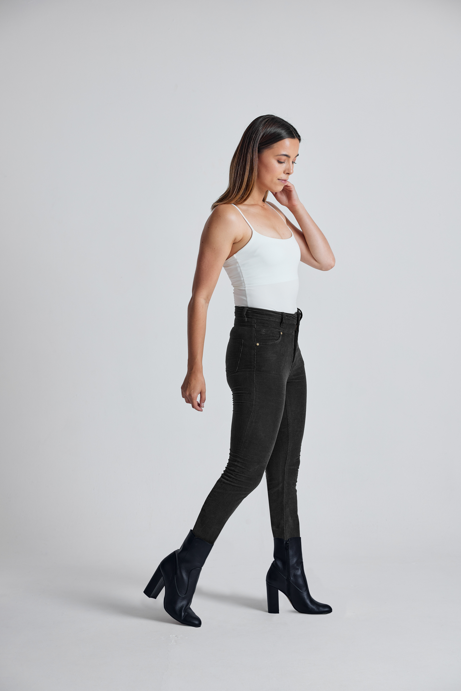 NINA Black - Organic Cotton Cord High Waist Skinny Jean by Flax & Loom
