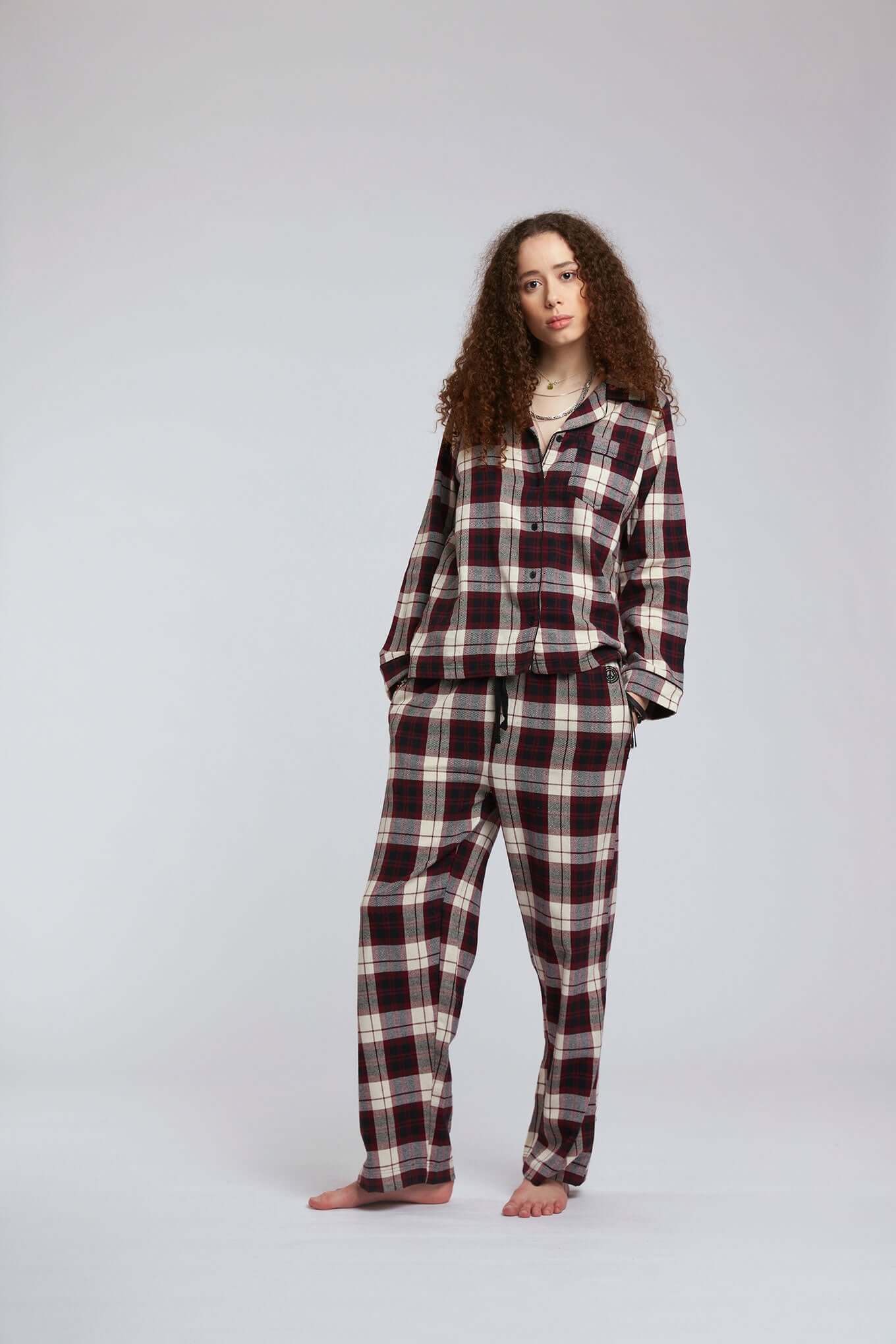 JIM JAM Womens Organic Cotton Pyjama Set Maroon Komodo Fashion