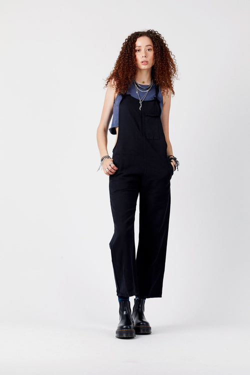 Dungarees - MARY-LOU Black - Organic Cotton Dungaress By Flax & Loom