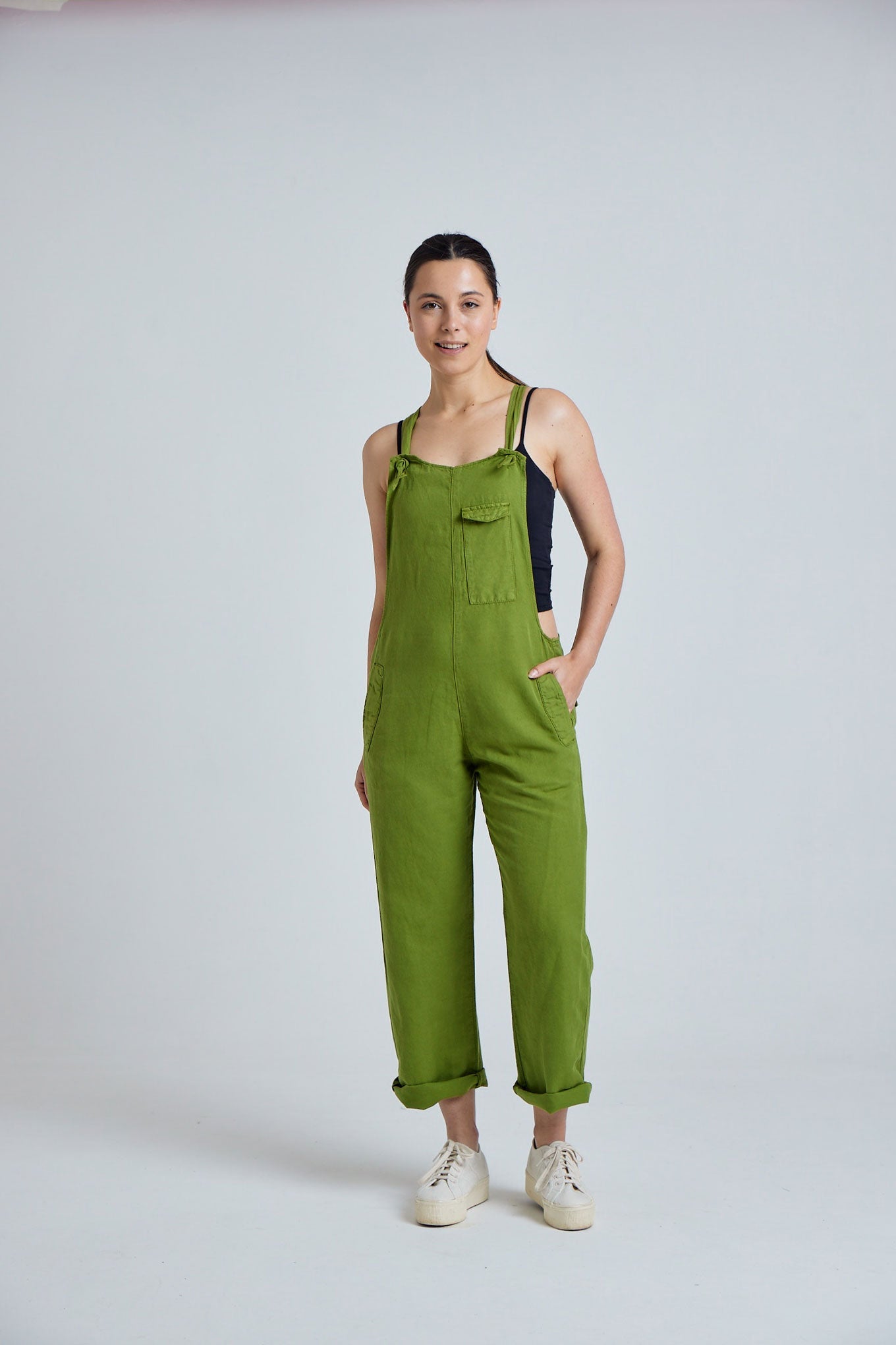 Dungarees - MARY-LOU Green - GOTS Organic Cotton Dungaress By Flax & Loom