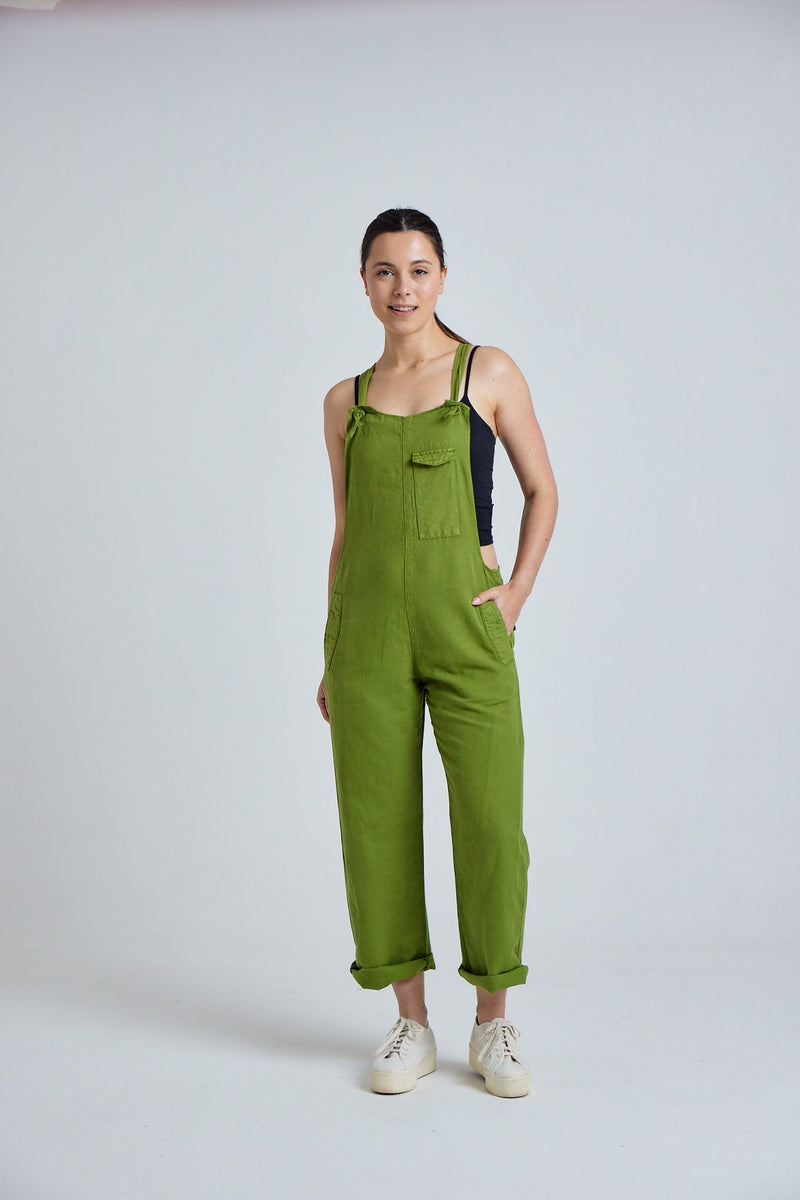 Dungarees - MARY-LOU Green - GOTS Organic Cotton Dungaress By Flax &amp; Loom