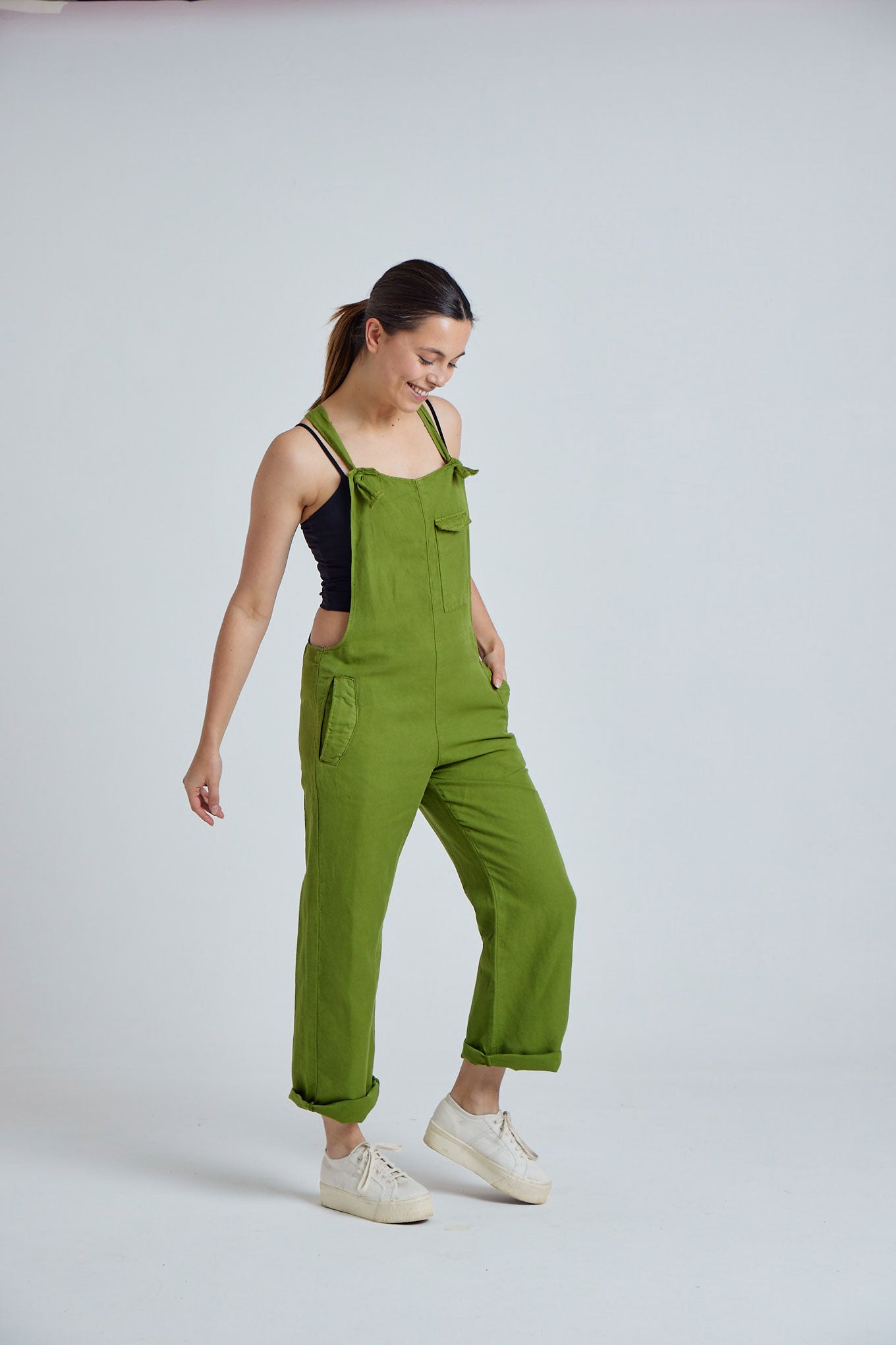 Dungarees - MARY-LOU Green - GOTS Organic Cotton Dungaress By Flax & Loom