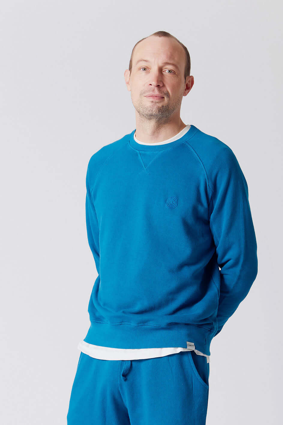 Jumper - ANTON Men's -GOTS Organic Cotton Crewneck Teal Blue