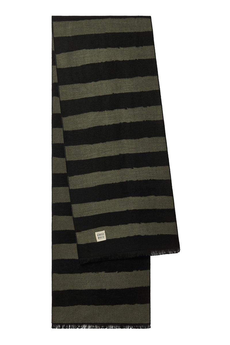 Scarf - G-STRIPE Rayon Shawl Coal &amp; Moss