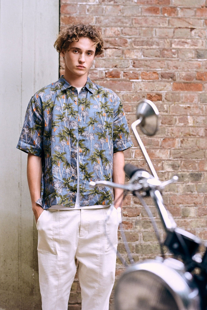 Shirt - DINGWALLS Jungle Print Linen Shirt Blue