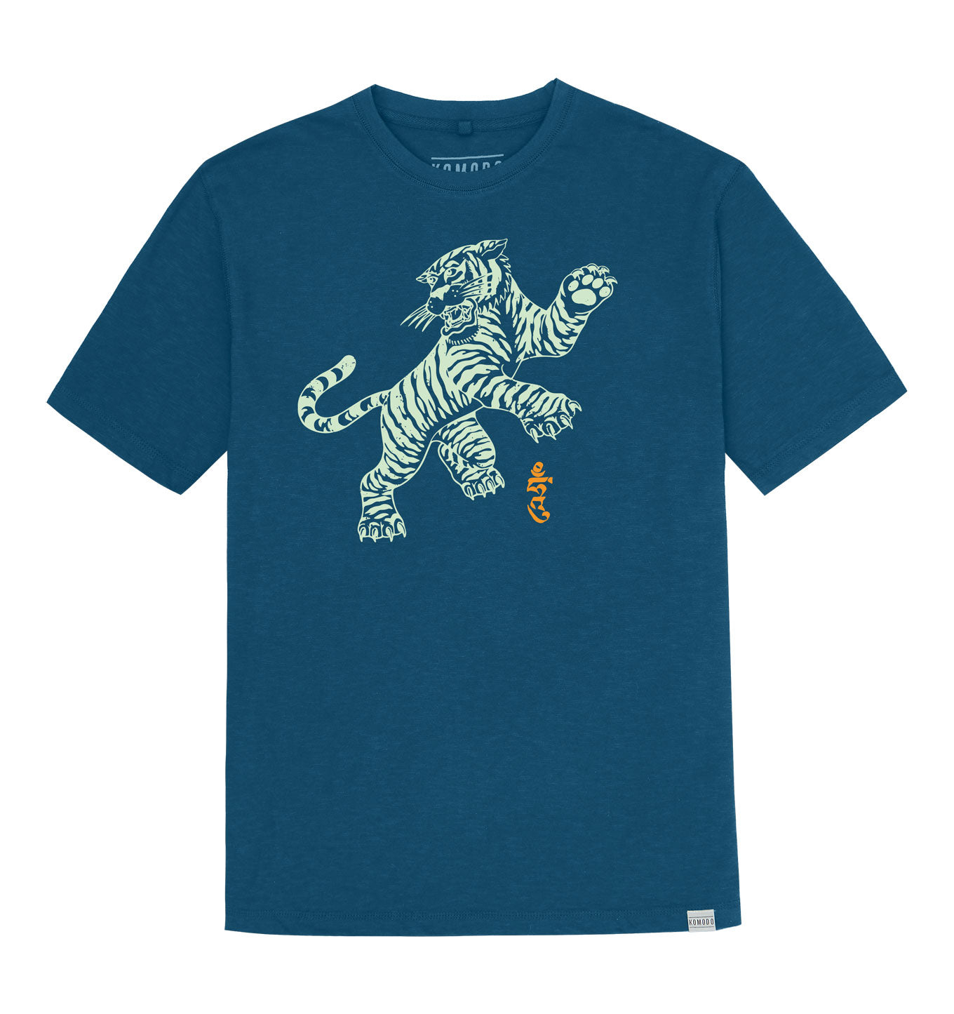 T-shirt - TIGER POUNCE - GOTS Organic Cotton Tee Teal Blue