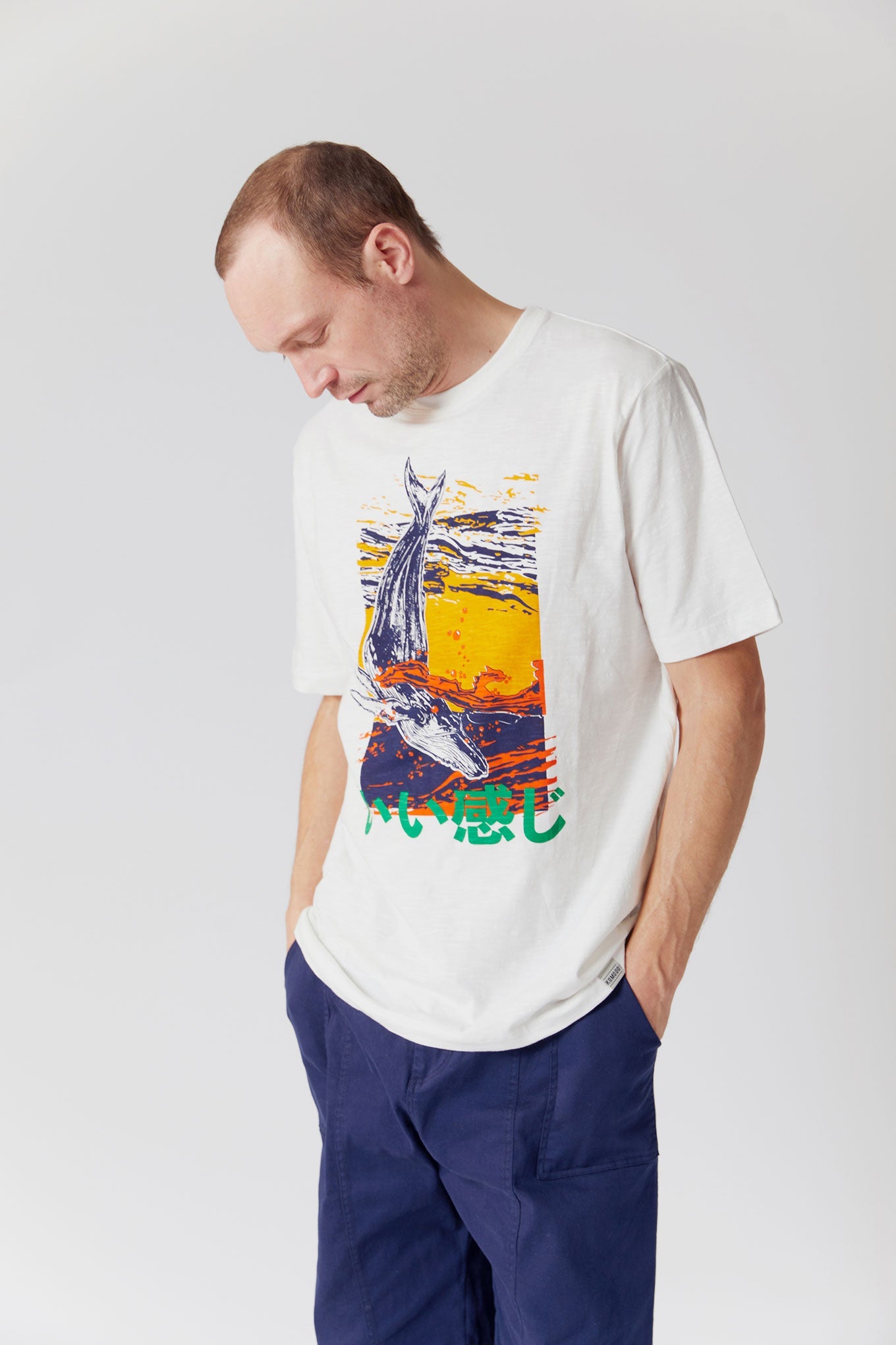 T-shirt - WHALE - GOTS Organic Cotton Tee Off White