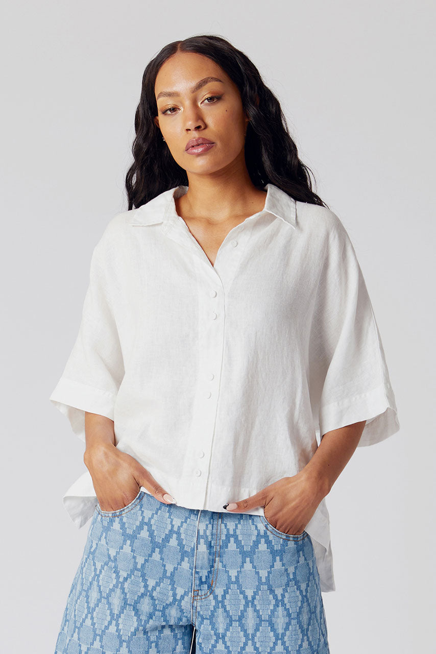 Top - KIMONO Linen Shirt Off White