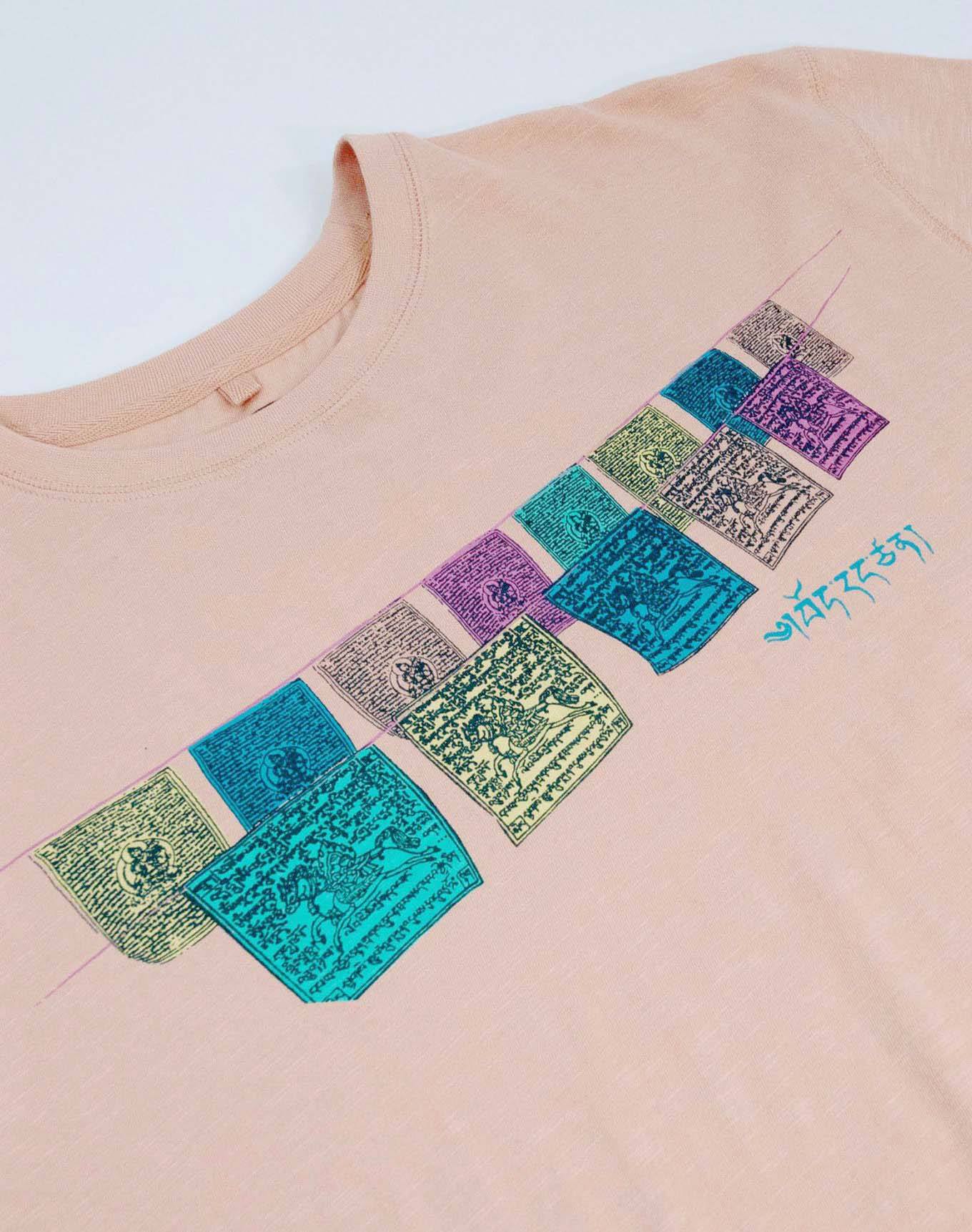 Top - SUNRISE FREE TIBET - GOTS Organic Cotton Tee Peach